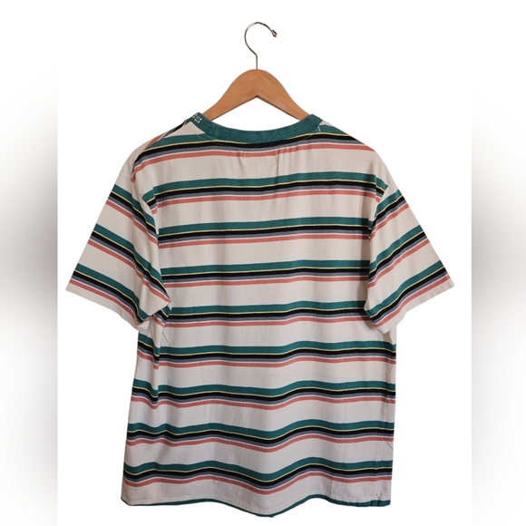 Vintage Guess Green and White Striped 100% Organic Cotton T-Shirt Size M - Picture 2 of 5